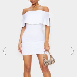 PrettyLittleThing White Off-Shoulder Bodycon Dress